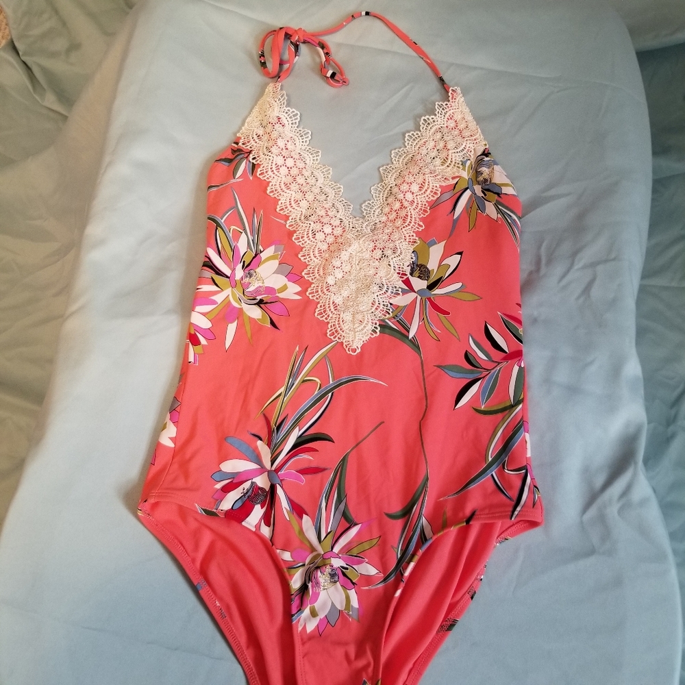 Sea Angel Coral Floral Crochet Neck One Piece